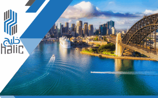 Sydney skyline at sunset with real estate towers