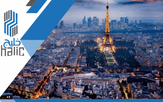 Eiffel Tower view with Paris rooftops and luxury buildings